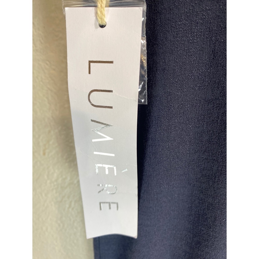 Lumiere Navy Blue Button Front Bustier Midi Dress Womens Large Sleeveless Sheath - Picture 4 of 13